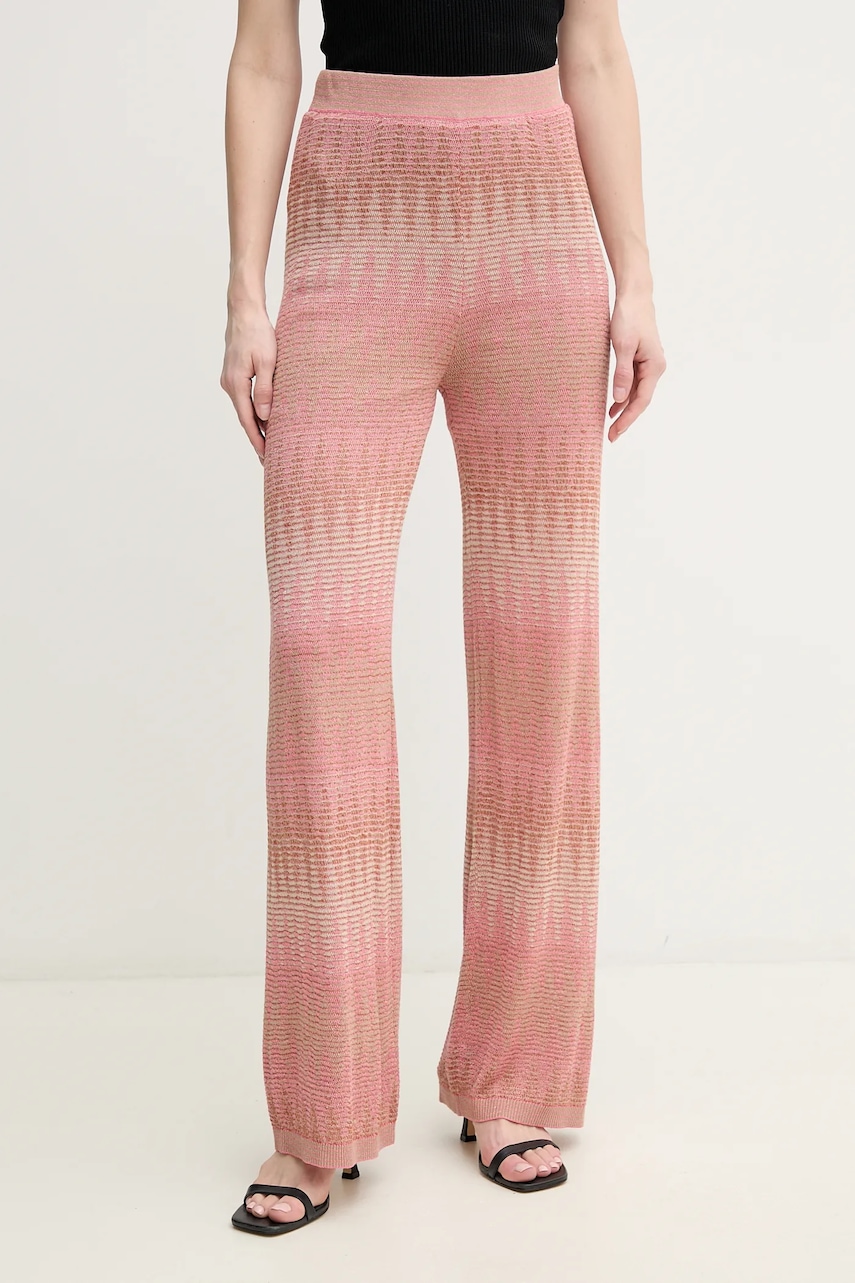 OUI pantaloni femei, culoarea roz, drept, high waist, 92116