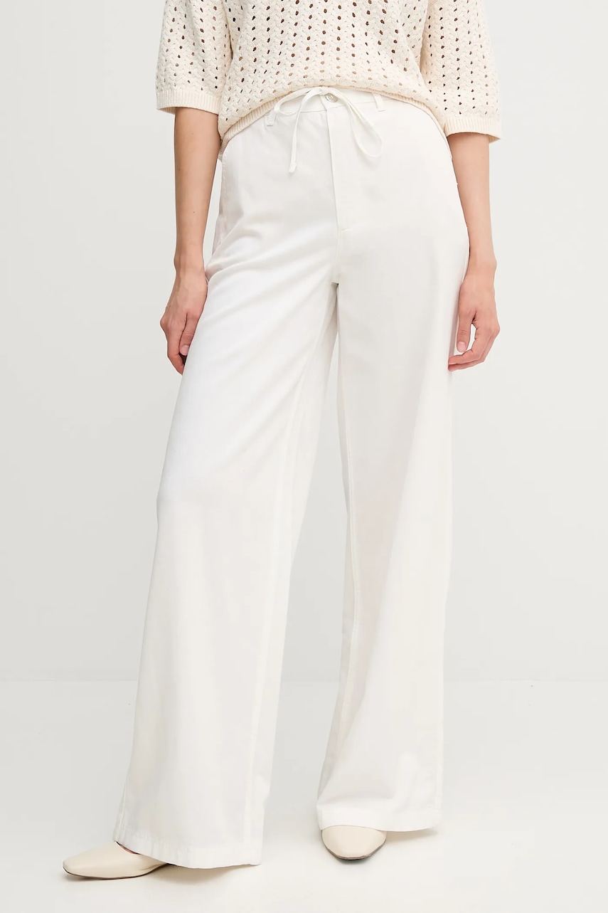 OUI pantaloni culoarea alb, lat, high waist, 92027
