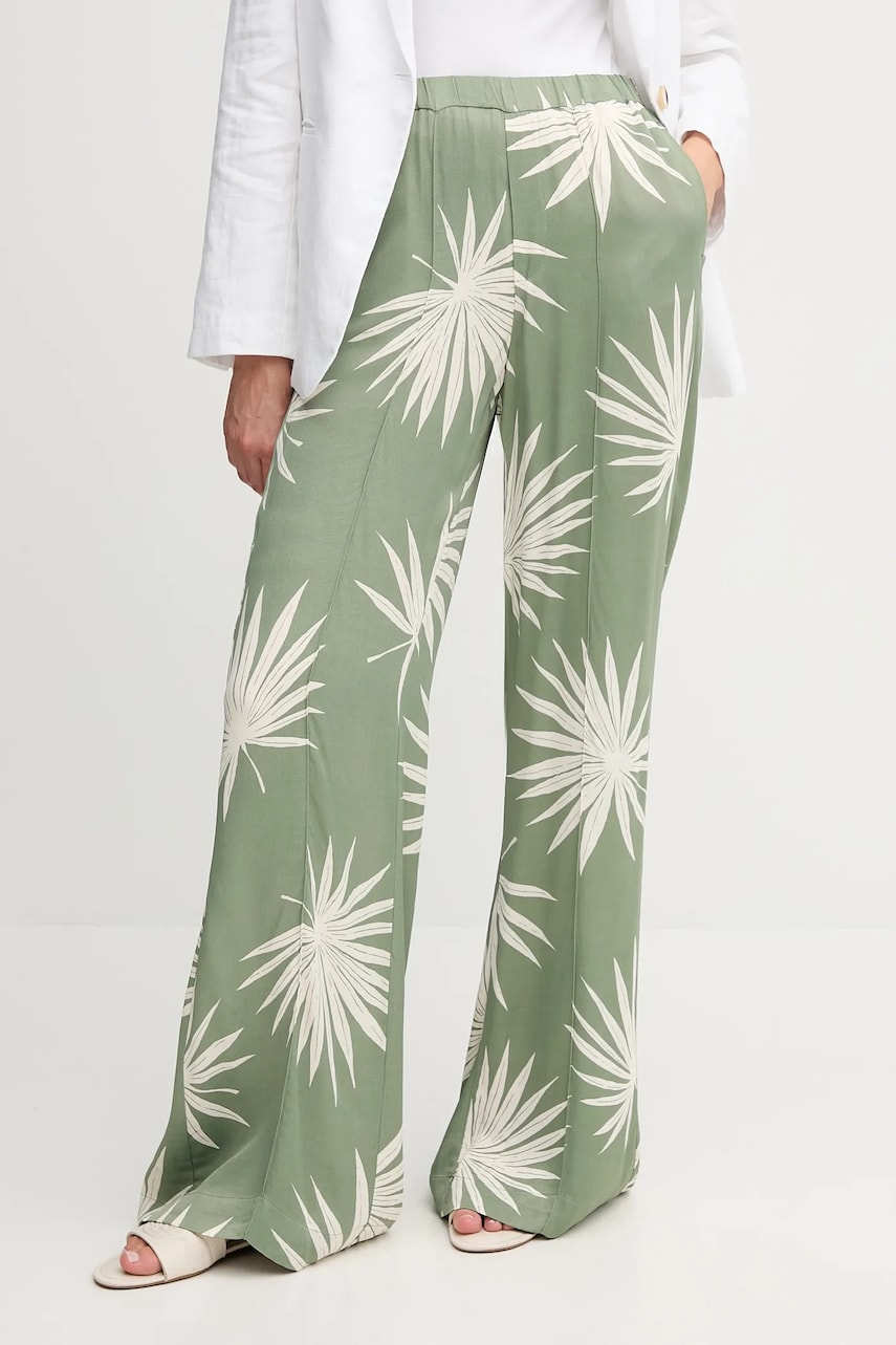 Levně Kalhoty OUI dámské, zelená barva, high waist, 92813