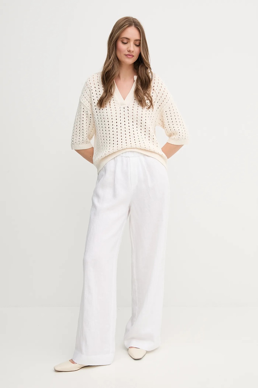Льняные брюки OUI цвет белый широкие высокая посадка 92821