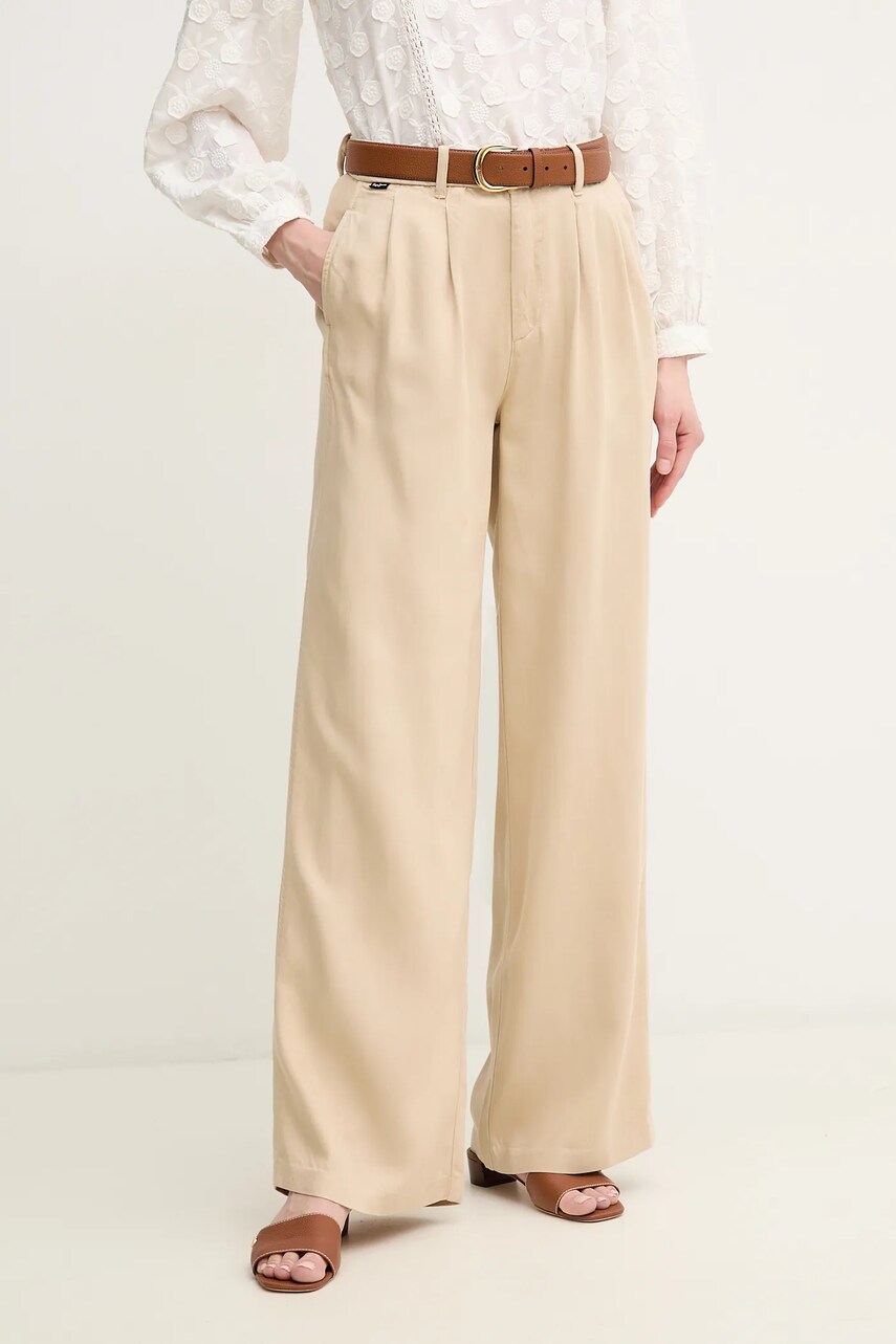 Pepe Jeans nadrág GOA női, bézs, magas derekú széles, PL211834 akciós termékkép 1