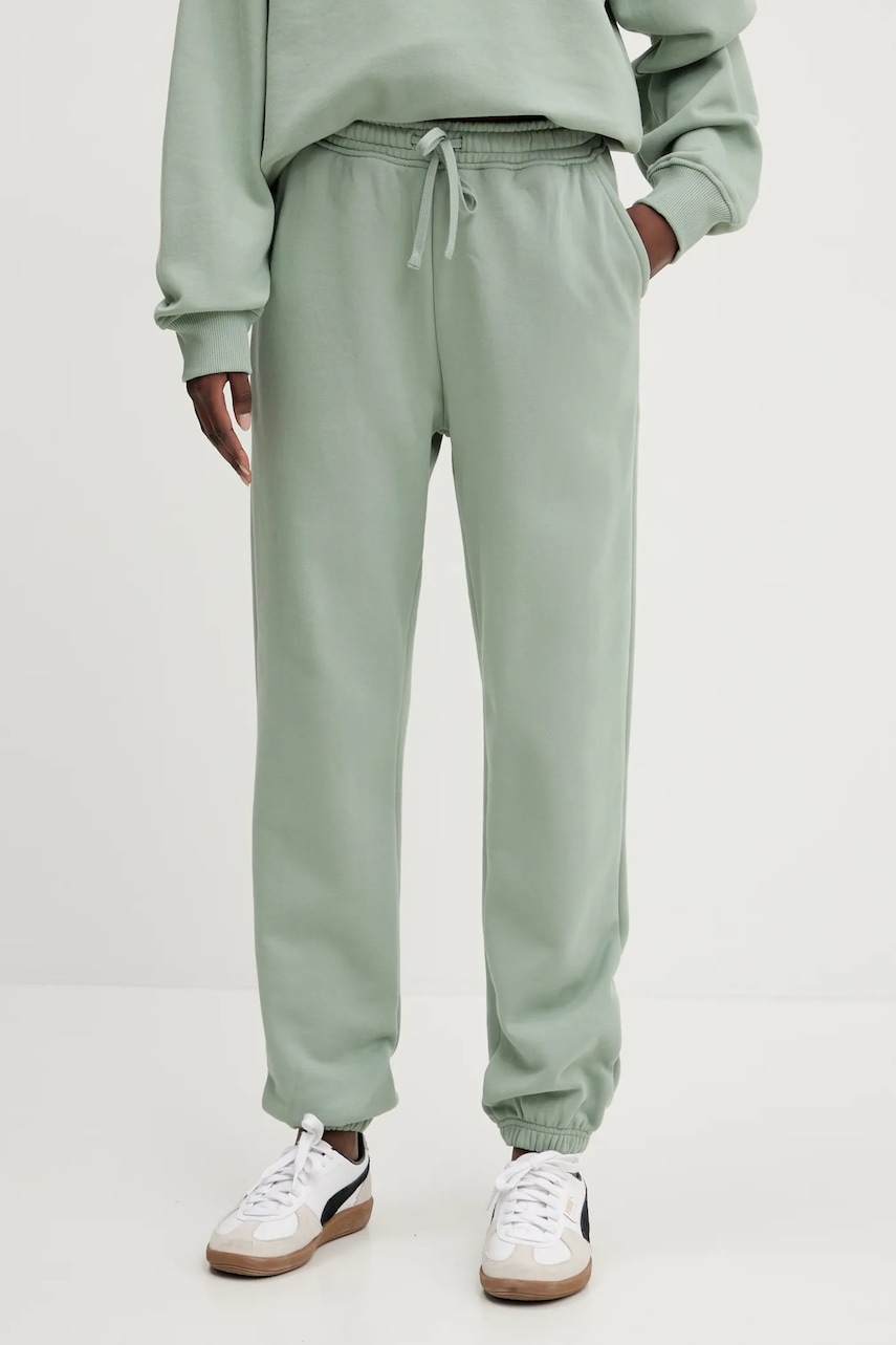 Herschel pantaloni de trening din bumbac femei, culoarea verde, uni, 50298-01898