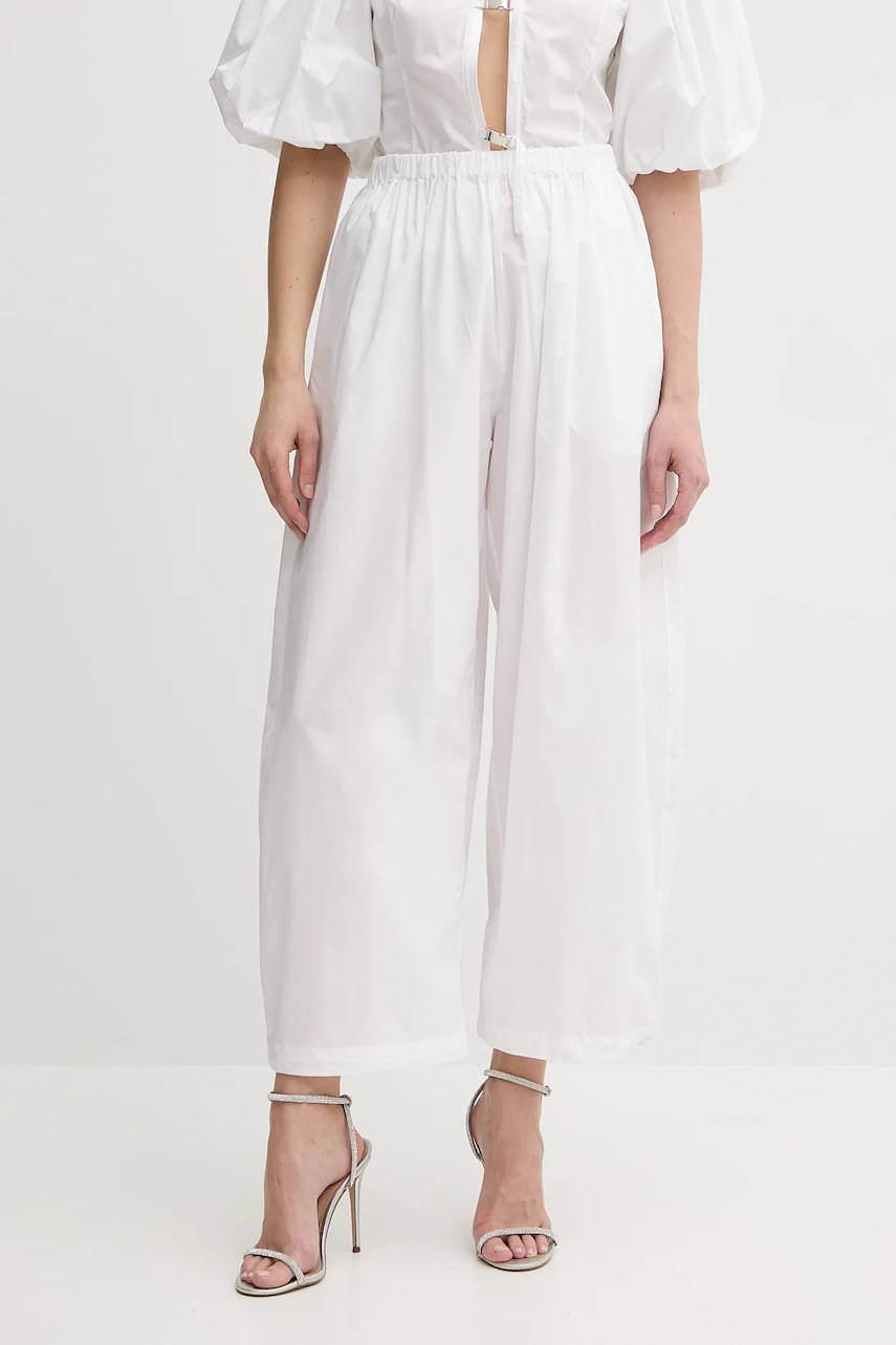Levně Bavlněné kalhoty Pinko dámské, bílá barva, široké, high waist, 105210 A2LD