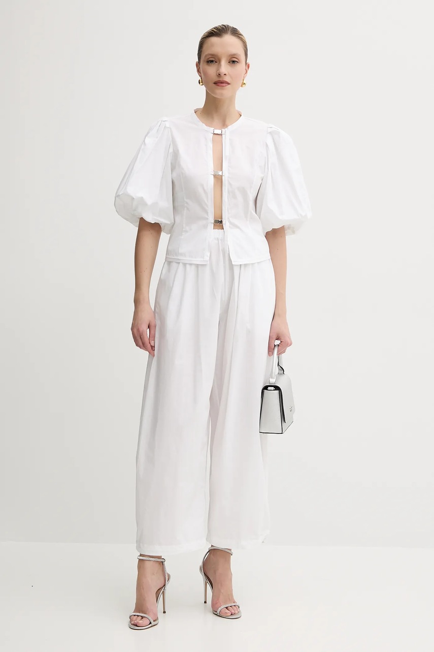 Хлопковые брюки Pinko цвет белый широкие высокая посадка 105210 A2LD