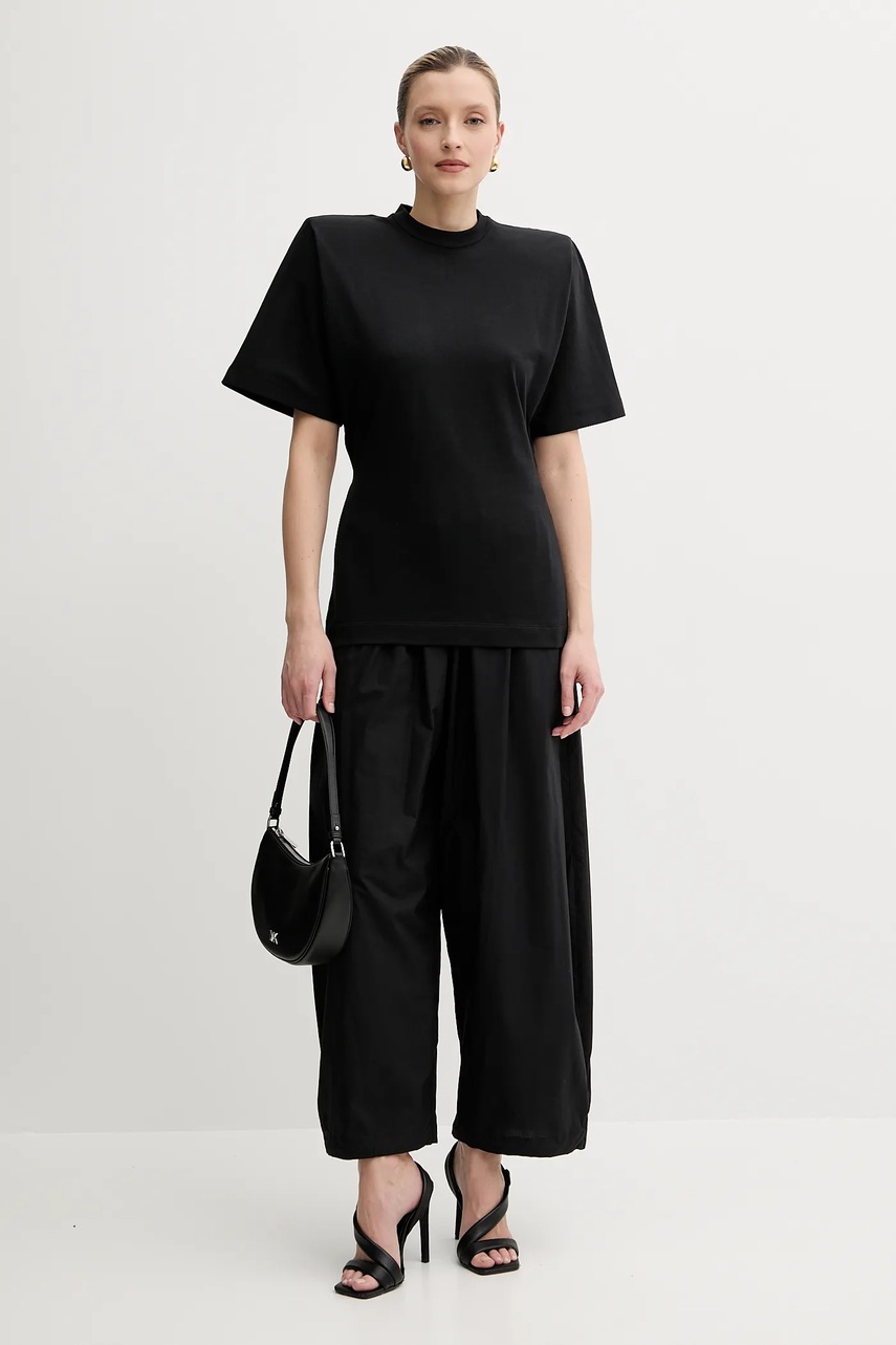 Хлопковые брюки Pinko цвет чёрный широкие высокая посадка 105210 A2LD