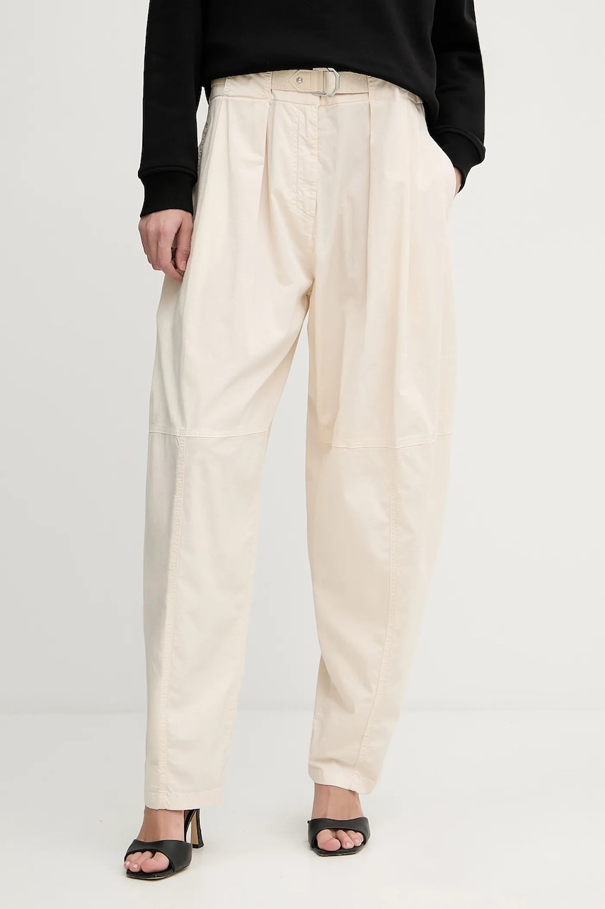 Levně Kalhoty Pinko dámské, béžová barva, široké, high waist, 105139 A2L8