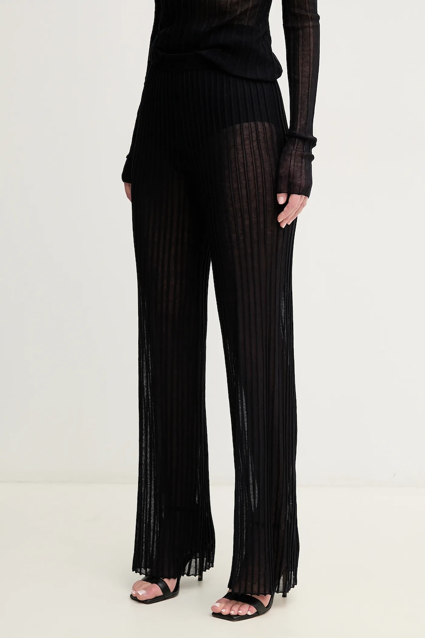 Levně Kalhoty Pinko dámské, černá barva, široké, high waist, 105150 A2LS