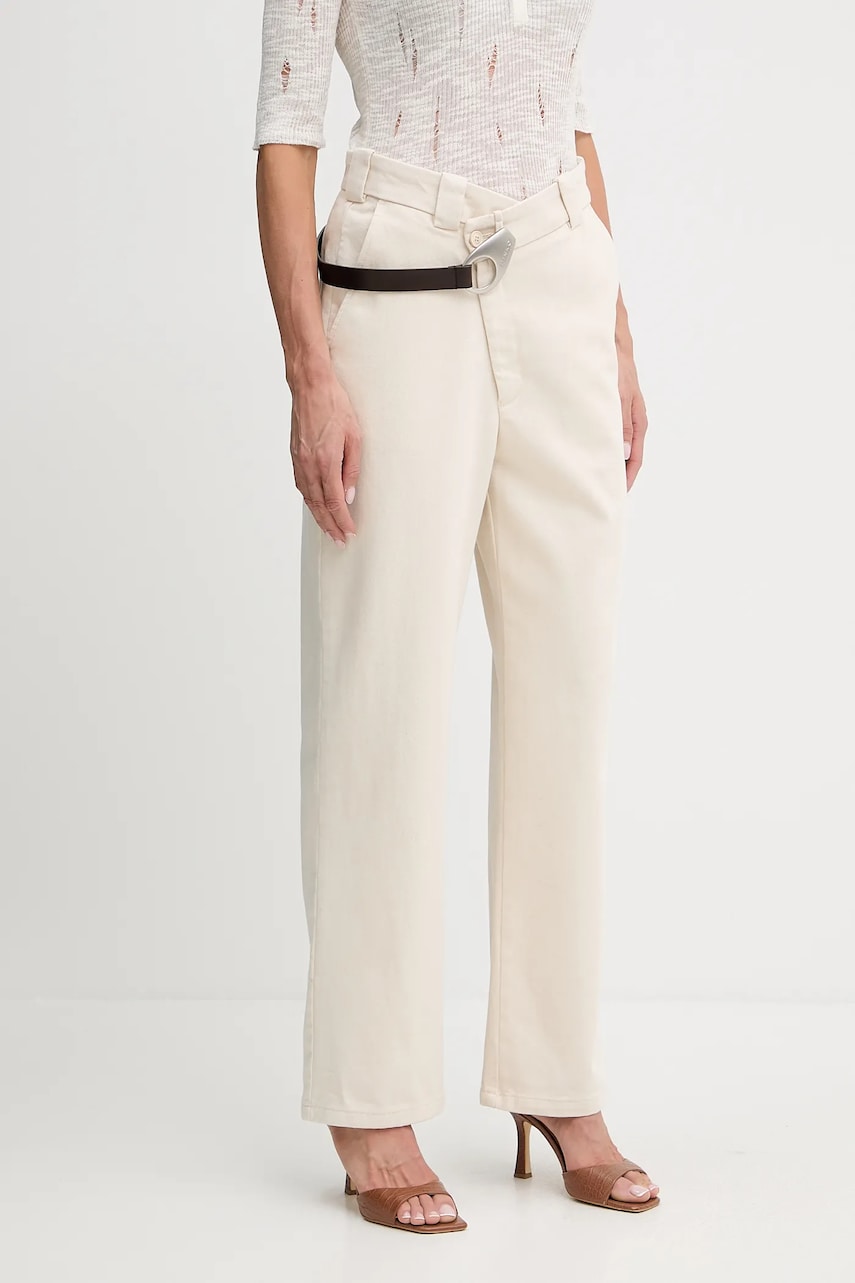 Levně Bavlněné kalhoty Pinko REIMAGINE by Patrick Mcdowell dámské, béžová barva, high waist, 105071 A2JP