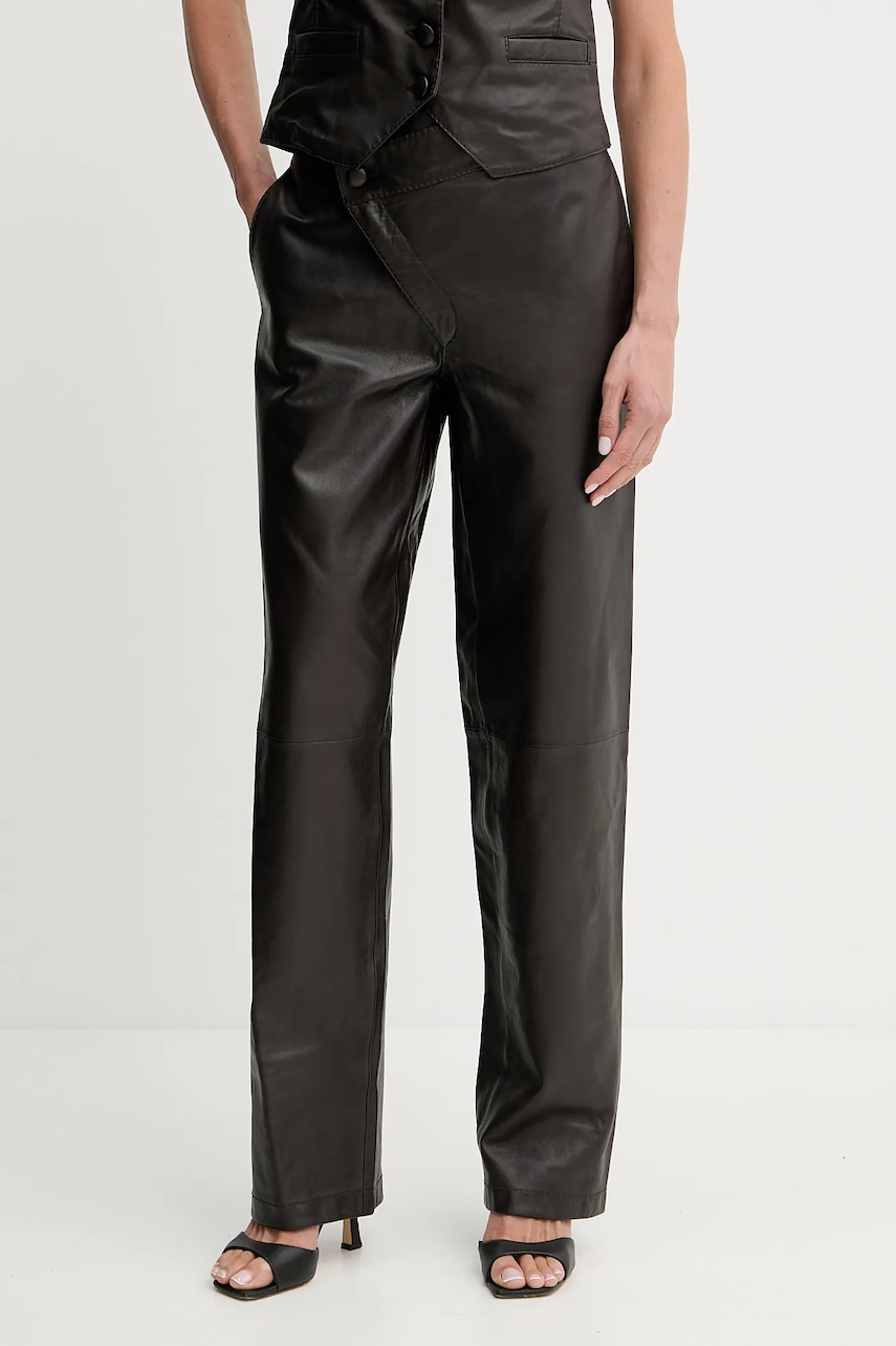 Pinko spodnie skórzane REIMAGINE by Patrick Mcdowell damskie kolor brązowy szerokie high waist 105091 A2JN