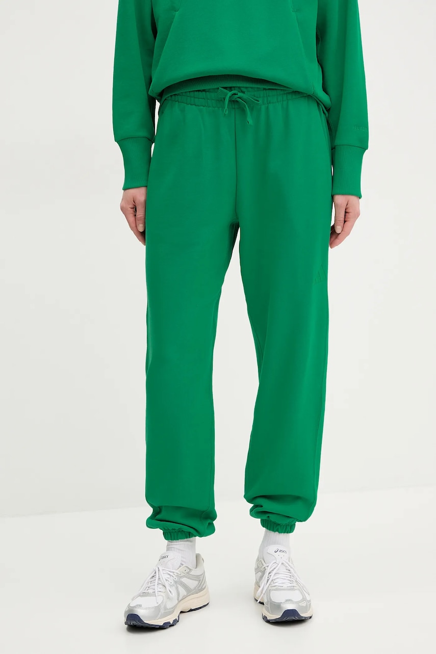 adidas pantaloni de trening din bumbac ALL SZN femei, culoarea verde, neted, JD4724 adidas pantaloni de trening din bumbac ALL SZN femei, culoarea verde, neted, JD4724