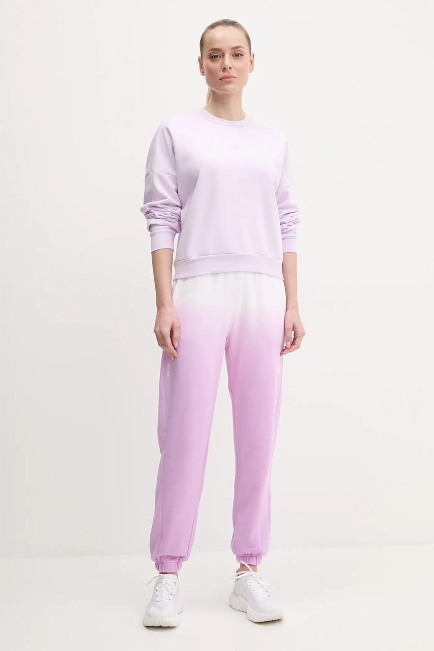 Хлопковые спортивные штаны adidas ALL SZN Dip Dye цвет фиолетовый с узором JJ4586 Хлопковые спортивные штаны adidas ALL SZN Dip Dye цвет фиолетовый с узором JJ4586