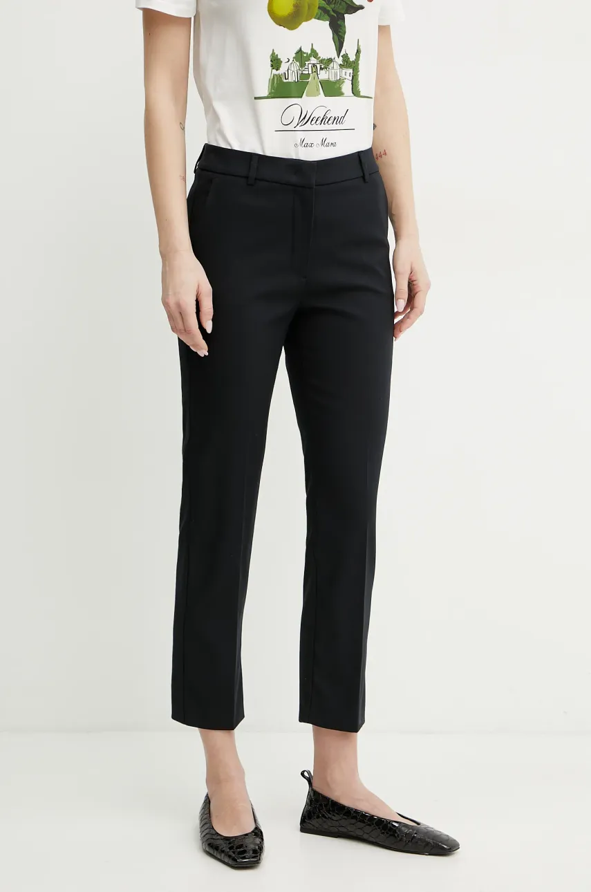 Weekend Max Mara pantaloni femei, culoarea negru, mulata, medium waist, 2515131021600