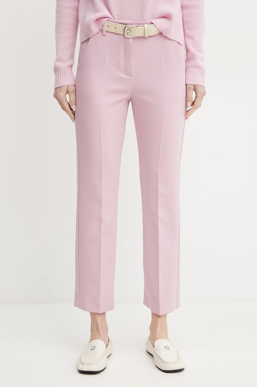 Weekend Max Mara pantaloni femei, culoarea roz, drept, high waist, 2515131031600
