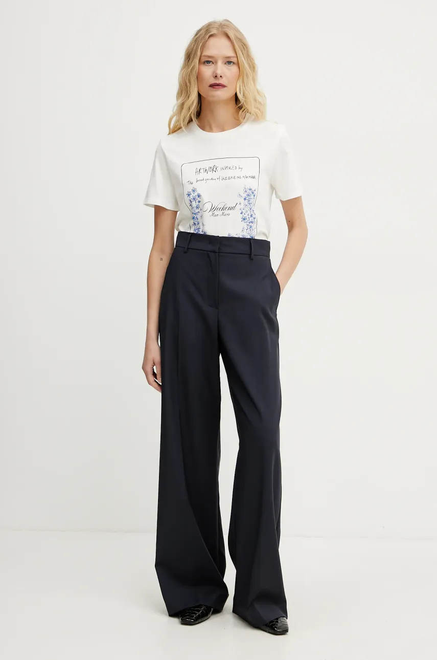 Шерстяные брюки Weekend Max Mara женские цвет синий широкие высокая посадка 2515131041600 Шерстяные брюки Weekend Max Mara женские цвет синий широкие высокая посадка 2515131041600