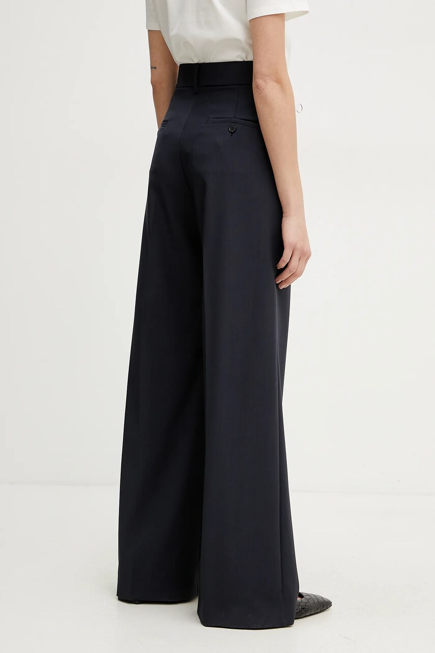 Weekend Max Mara gyapjú nadrág női, sötétkék, magas derekú széles, 2515131041600 termék 2. képe