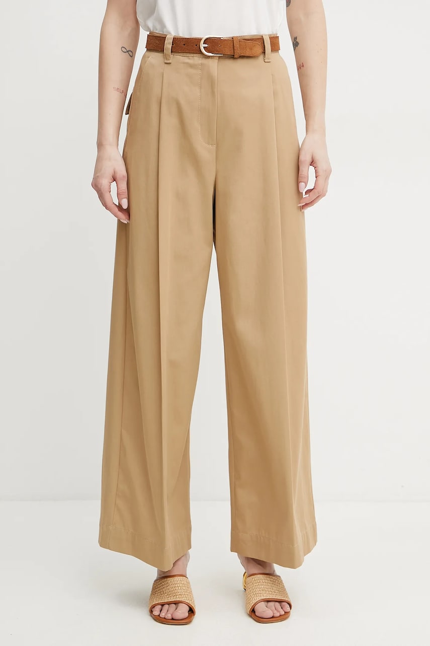 Weekend Max Mara pantaloni de bumbac femei, culoarea bej, lat, high waist, 2515131121600 Weekend Max Mara pantaloni de bumbac femei, culoarea bej, lat, high waist, 2515131121600