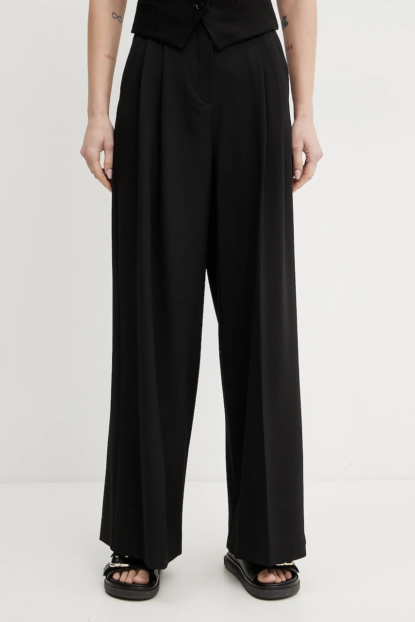 Weekend Max Mara pantaloni din amestec de casmir femei, culoarea negru, lat, high waist, 2515131131600