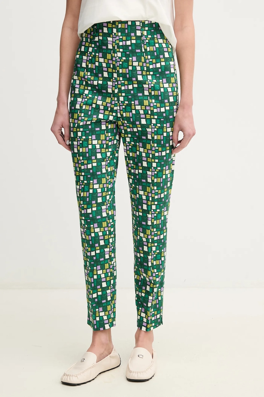 Weekend Max Mara pantaloni femei, culoarea verde, fason tigareta, high waist, 2515131016600