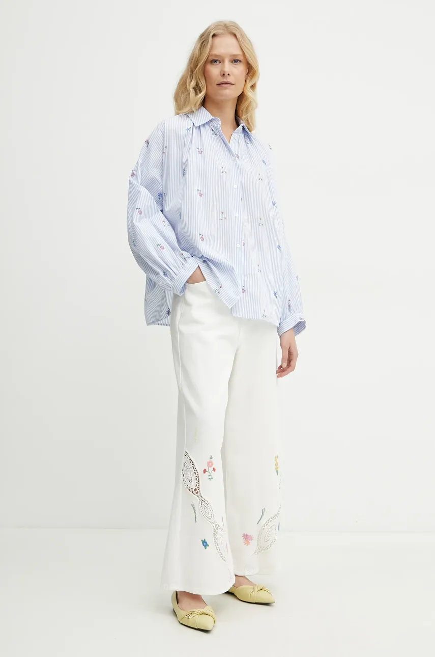 Хлопковые брюки Weekend Max Mara женские цвет бежевый широкие высокая посадка 2515131022600 Хлопковые брюки Weekend Max Mara женские цвет бежевый широкие высокая посадка 2515131022600