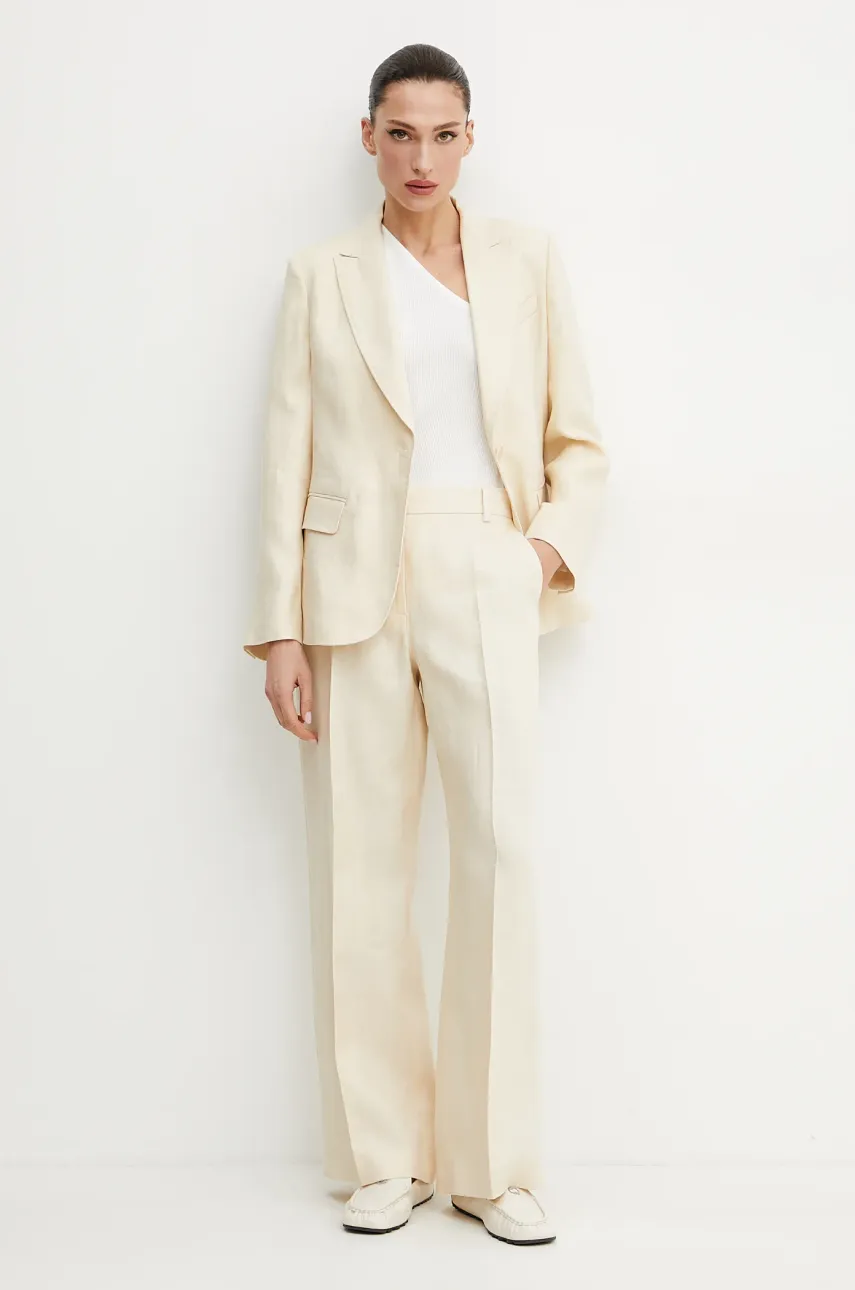 Льняные брюки Weekend Max Mara женские цвет бежевый широкие высокая посадка 2515131052600 Льняные брюки Weekend Max Mara женские цвет бежевый широкие высокая посадка 2515131052600