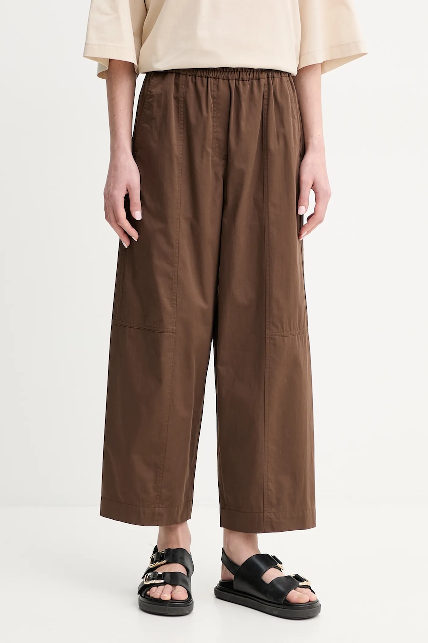 Weekend Max Mara pantaloni de bumbac femei, culoarea maro, drept, high waist, 2515131092600 Weekend Max Mara pantaloni de bumbac femei, culoarea maro, drept, high waist, 2515131092600
