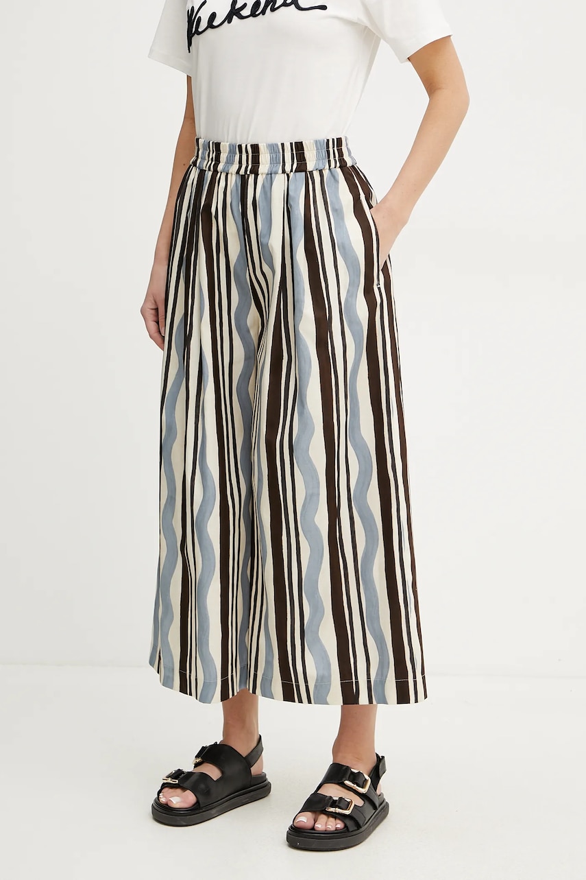 Weekend Max Mara pantaloni de bumbac femei, culoarea bej, lat, high waist, 2515131102600