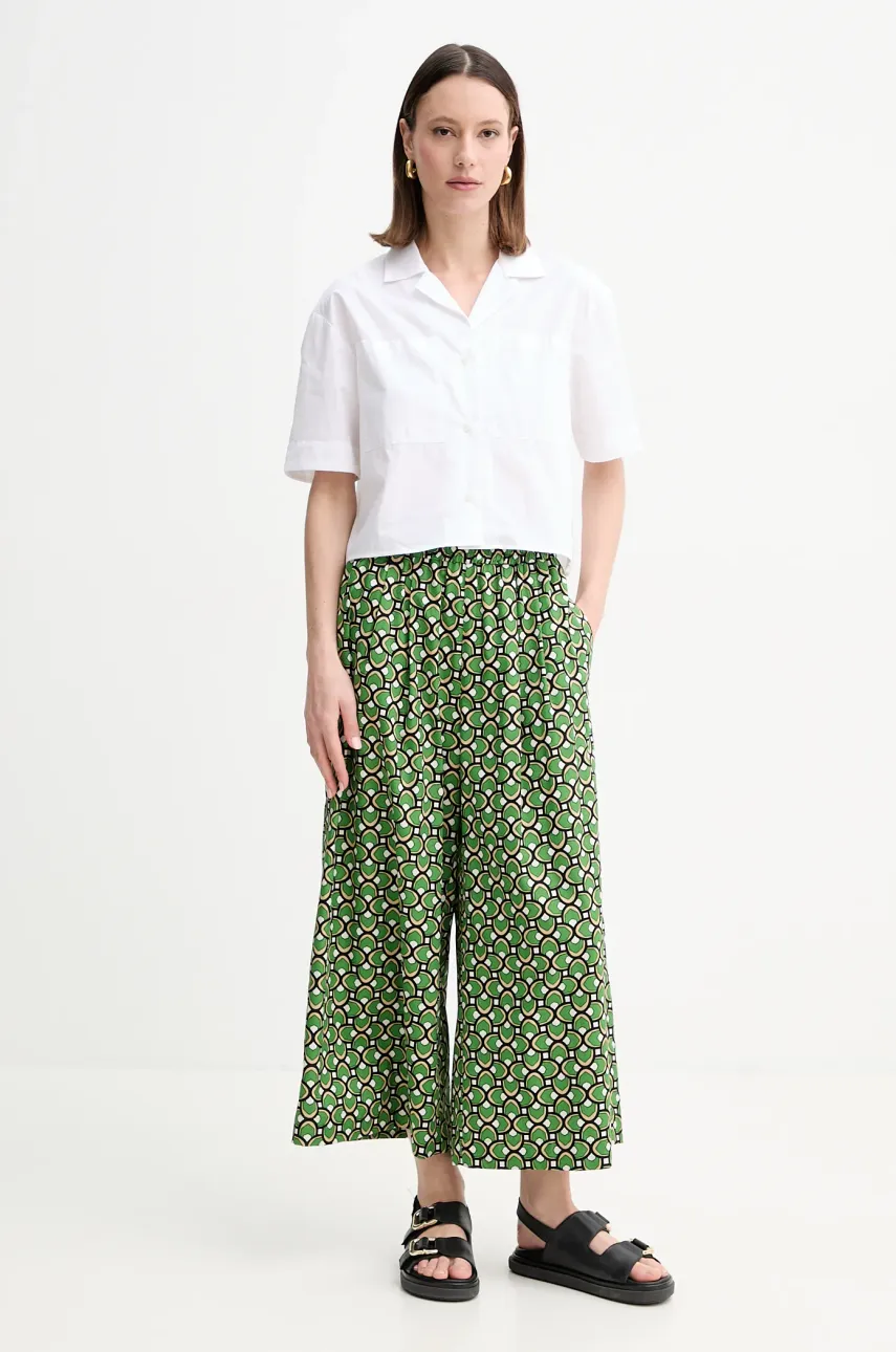Хлопковые брюки Weekend Max Mara женские цвет зелёный широкие высокая посадка 2515131102600 Хлопковые брюки Weekend Max Mara женские цвет зелёный широкие высокая посадка 2515131102600