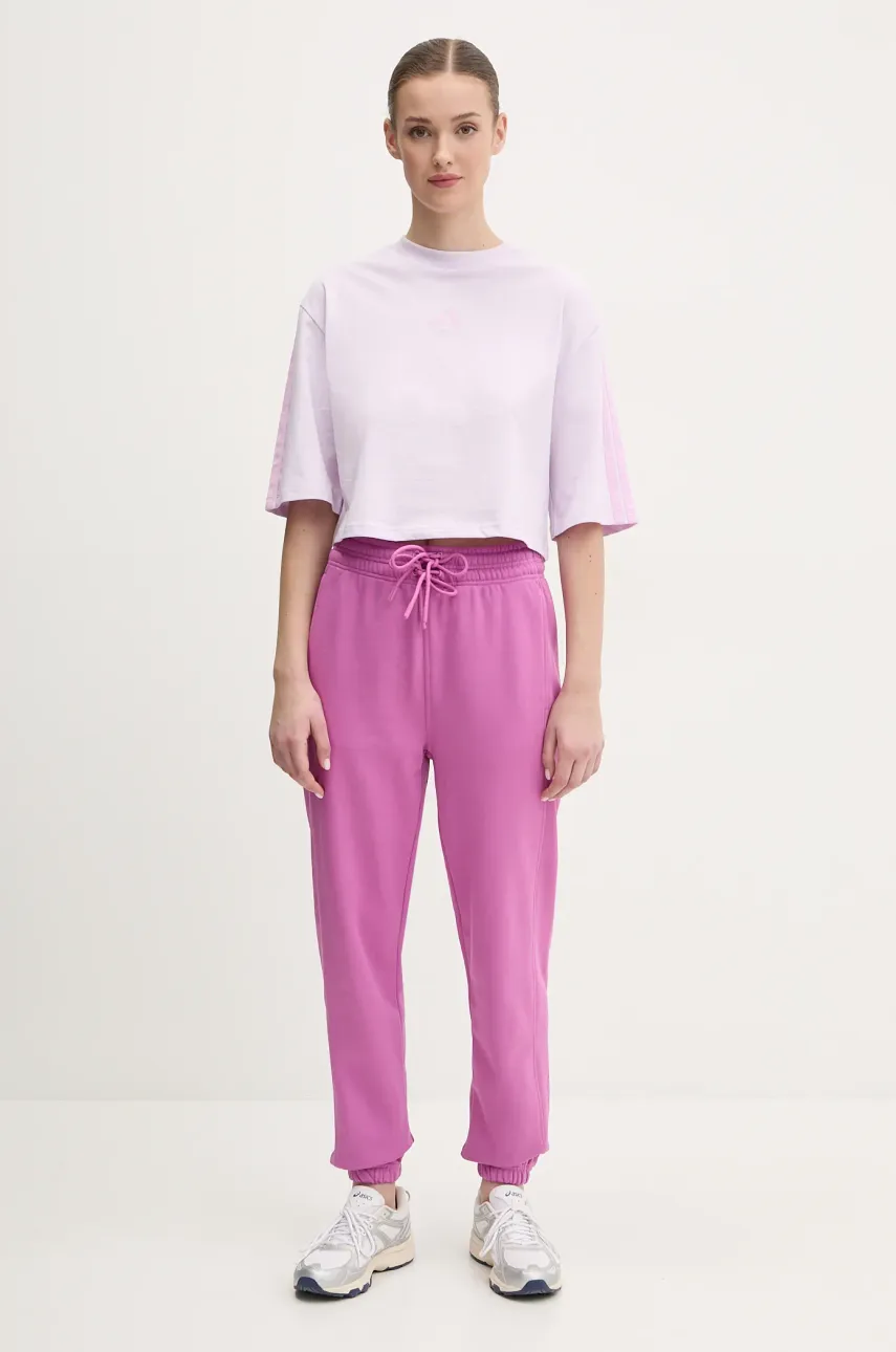 Хлопковые спортивные штаны adidas by Stella McCartney женские цвет фиолетовый с принтом JD2709 Хлопковые спортивные штаны adidas by Stella McCartney женские цвет фиолетовый с принтом JD2709