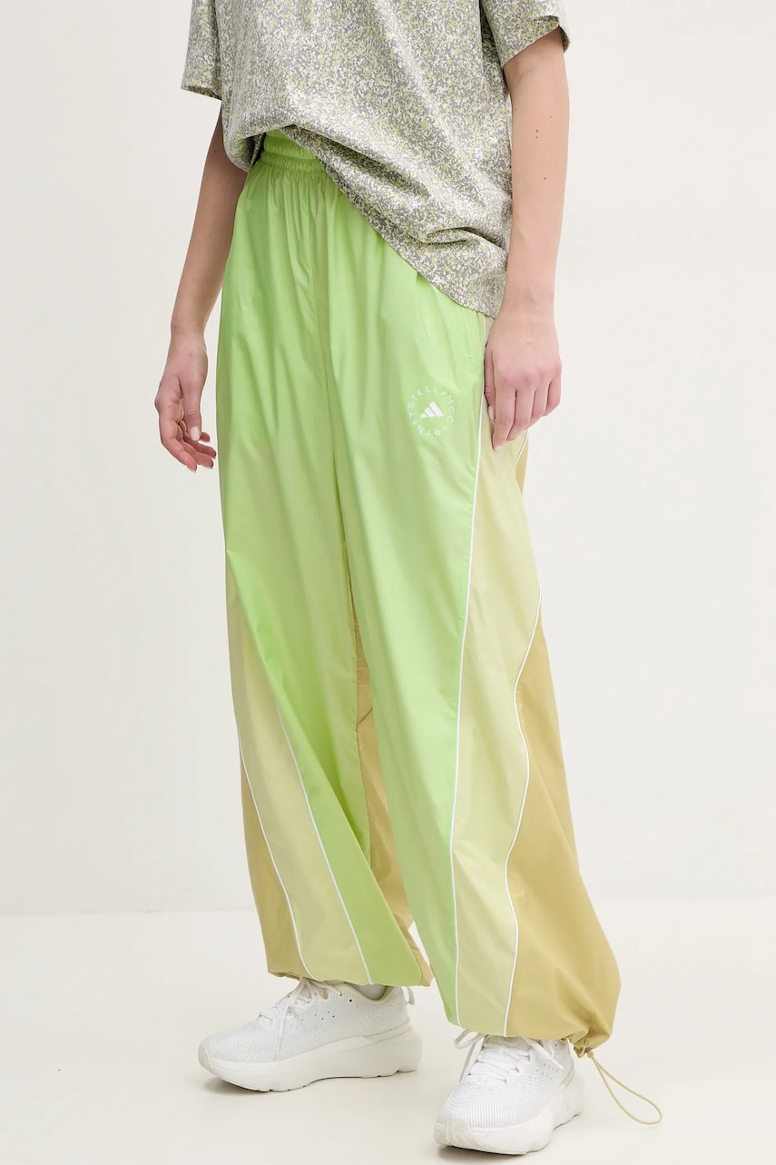 adidas by Stella McCartney pantaloni femei, culoarea verde, cu imprimeu, JI5134