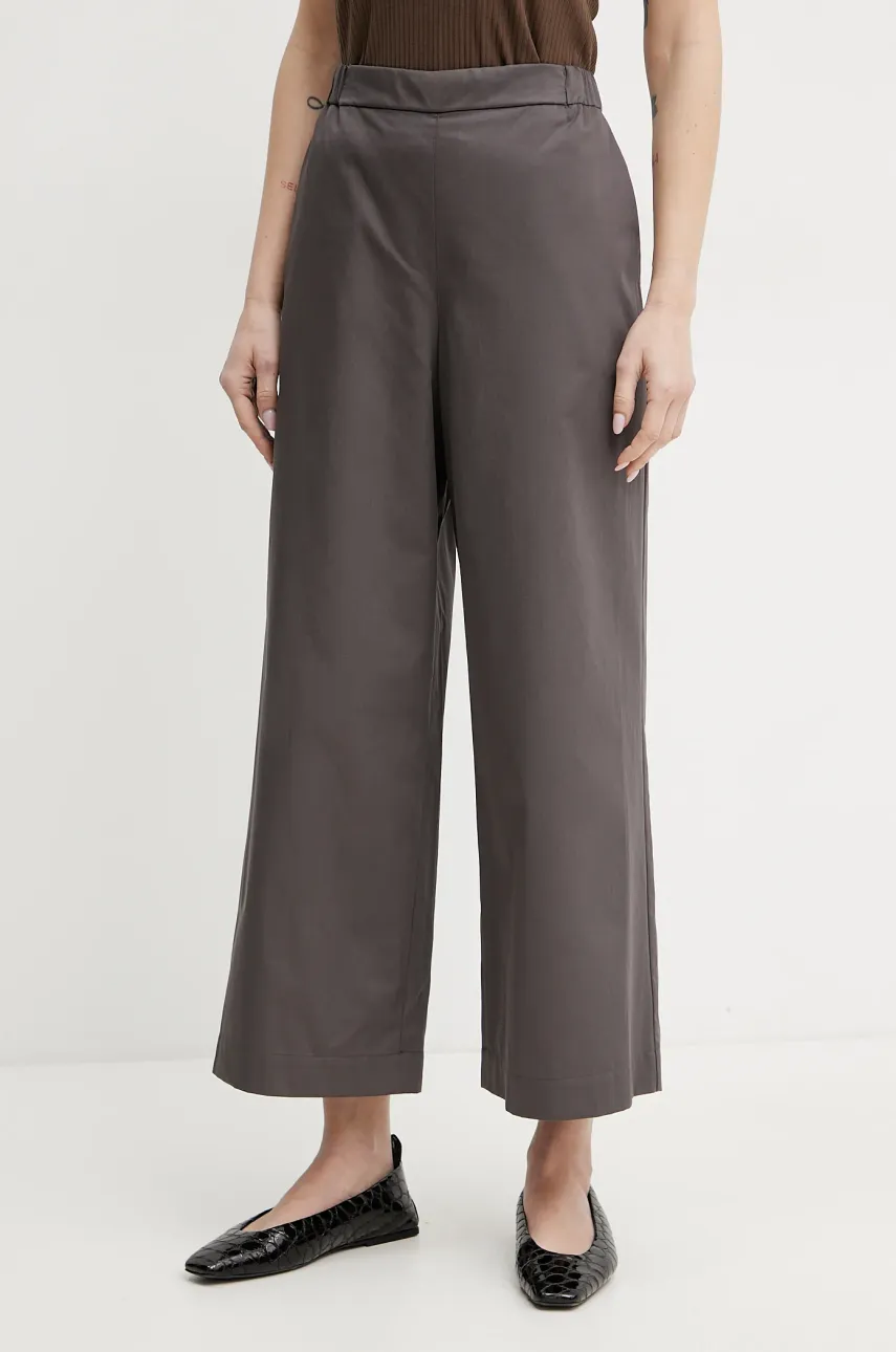 Max Mara Leisure pantaloni de bumbac femei, culoarea maro, drept, high waist, 2516131017600