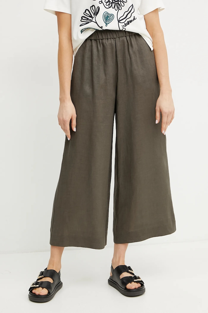 MM pantaloni din in femei, culoarea verde, fason culottes, high waist, 2516131018600 MM pantaloni din in femei, culoarea verde, fason culottes, high waist, 2516131018600