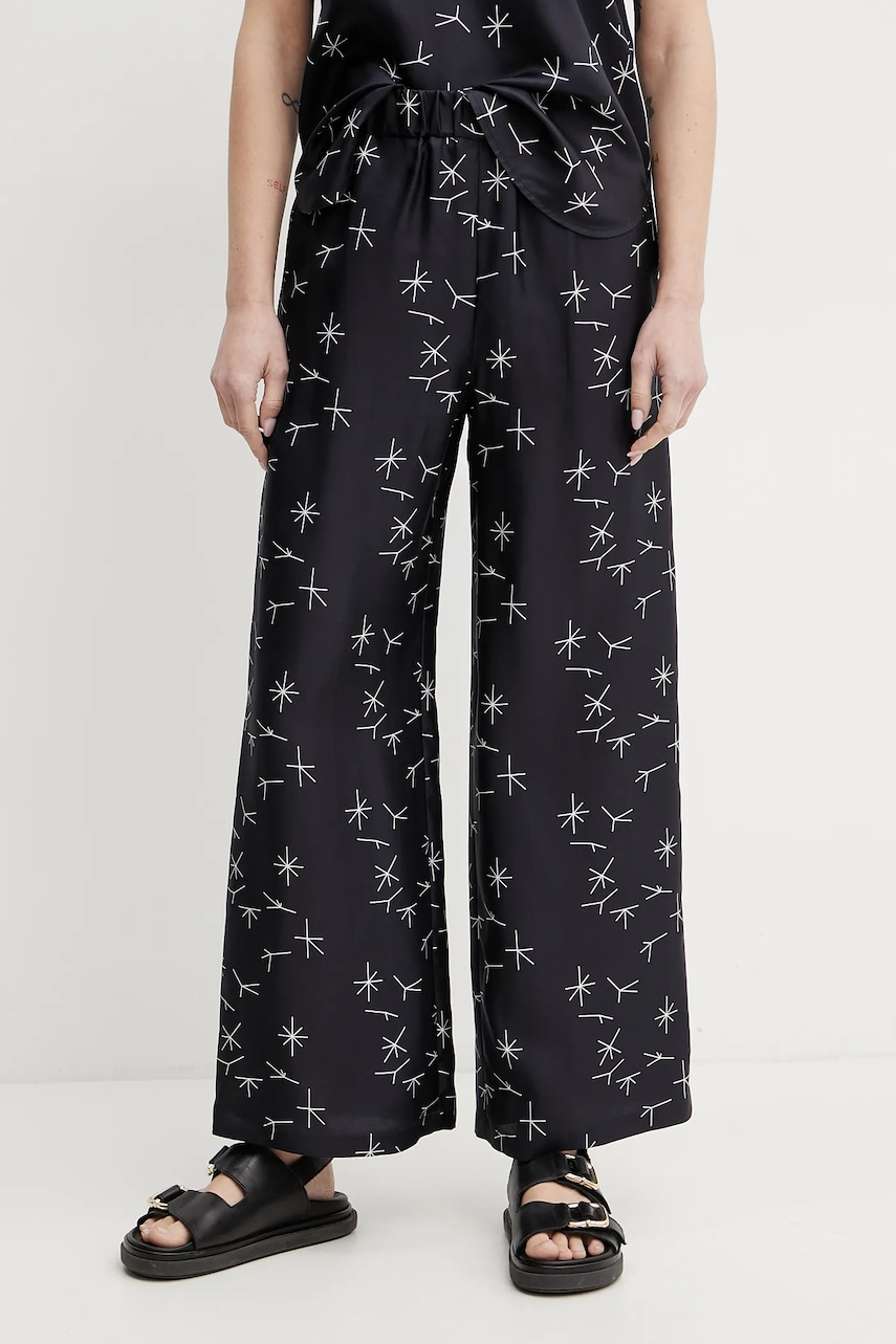 MM pantaloni de mătase femei, culoarea albastru marin, drept, high waist, 2516131027600