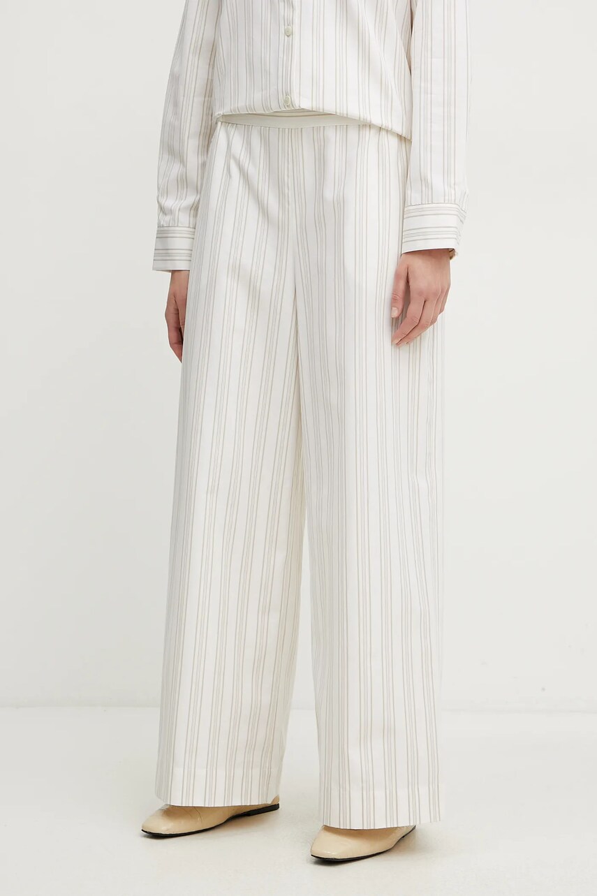 MM pantaloni de bumbac femei, culoarea bej, lat, high waist, 2516131028600