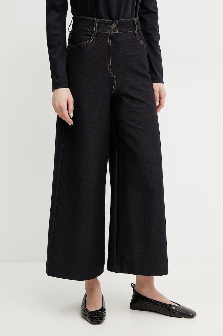Levně Kalhoty MM dámské, tmavomodrá barva, široké, high waist, 2516781037600