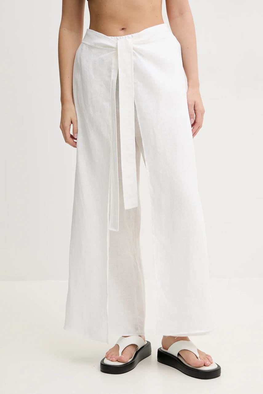 Vilebrequin pantaloni din in LAMISS femei, culoarea bej, lat, high waist, LSSH3U00