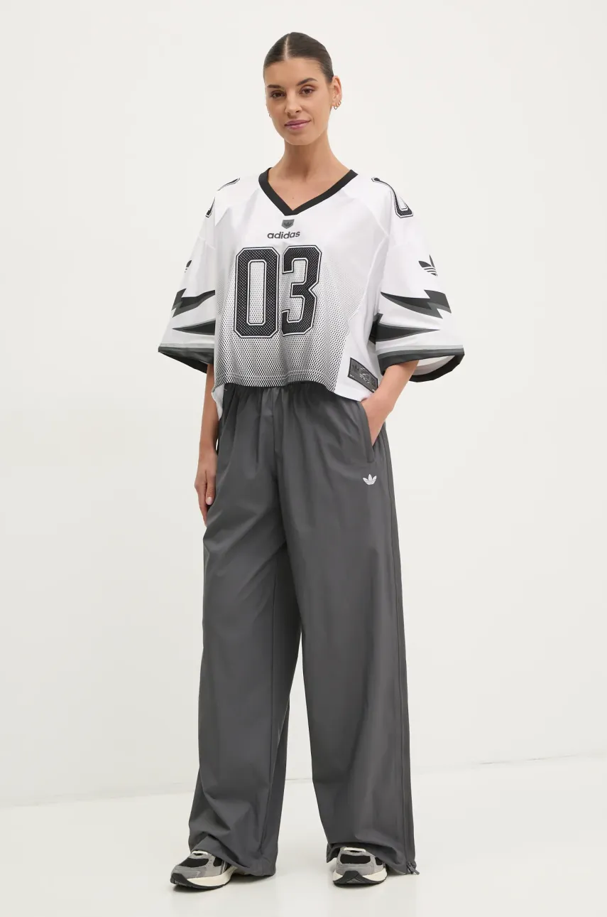 Спортивные штаны adidas Originals WOVEN TP женские цвет серый однотонные JY8880 Спортивные штаны adidas Originals WOVEN TP женские цвет серый однотонные JY8880