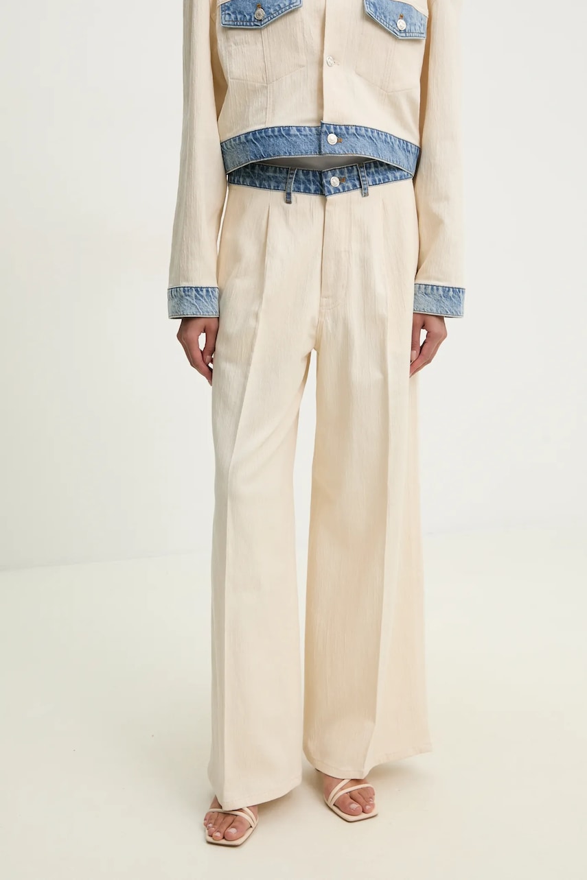 Moschino Jeans pantaloni culoarea bej, lat, high waist, 0346 3717