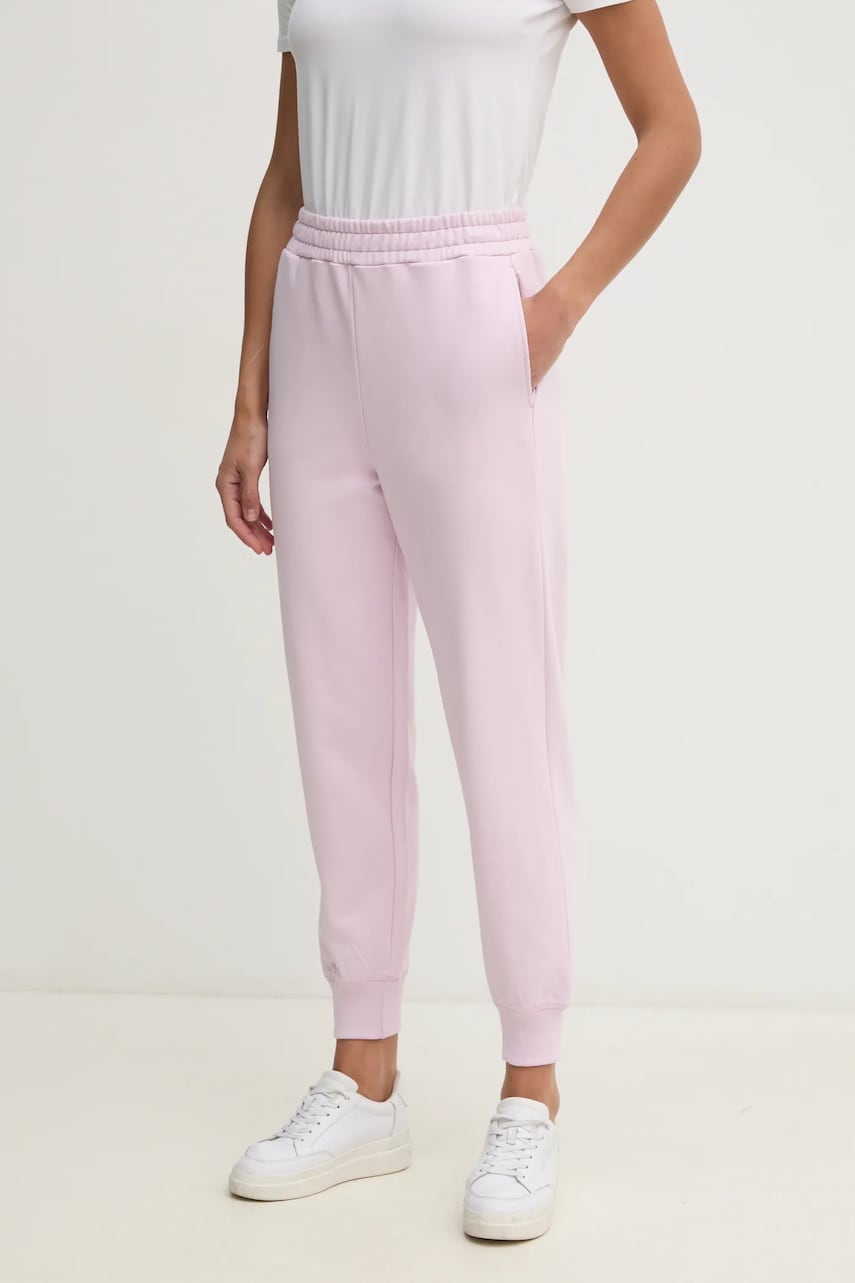 United Colors of Benetton pantaloni de trening din bumbac femei, culoarea roz, neted, 3UNIDF01A