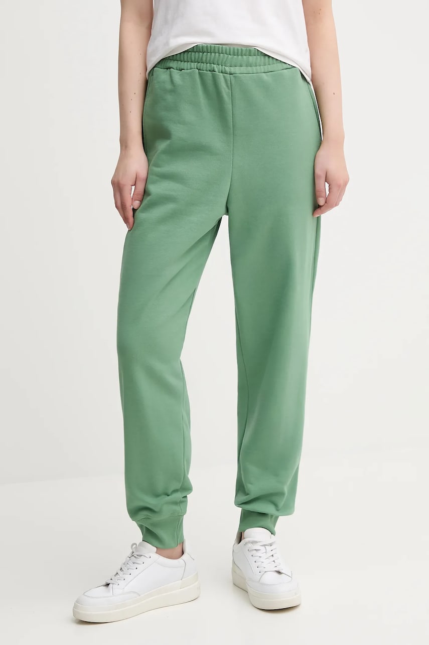 United Colors of Benetton pantaloni de trening din bumbac femei, culoarea verde, neted, 3UNIDF01A