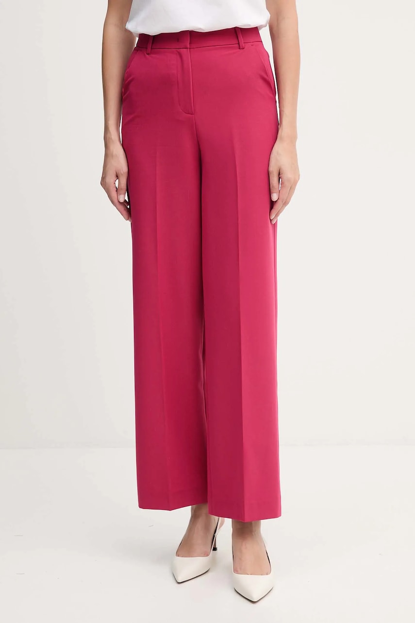 Levně Kalhoty United Colors of Benetton dámské, růžová barva, high waist, 4R4CDF08H