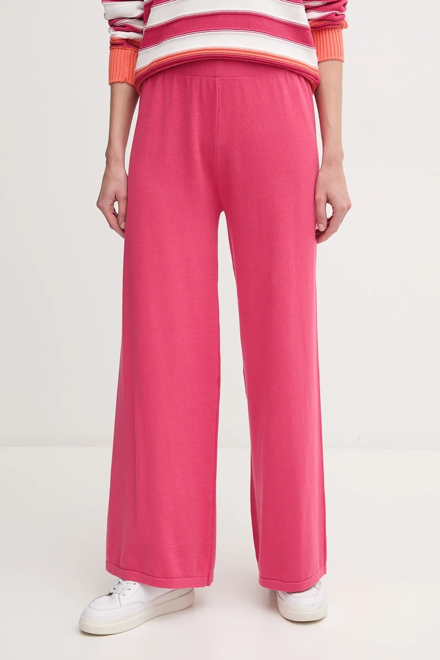 United Colors of Benetton pantaloni de bumbac femei, culoarea roz, lat, high waist, 1294DF00V United Colors of Benetton pantaloni de bumbac femei, culoarea roz, lat, high waist, 1294DF00V
