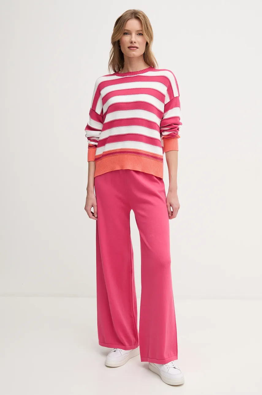 Хлопковые брюки United Colors of Benetton женские цвет розовый широкие высокая посадка 1294DF00V Хлопковые брюки United Colors of Benetton женские цвет розовый широкие высокая посадка 1294DF00V