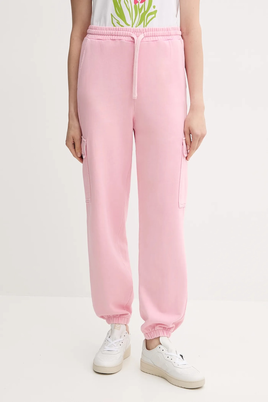 United Colors of Benetton pantaloni de trening din bumbac culoarea roz, uni, 39BLDF01B