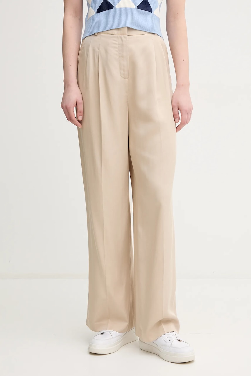 United Colors of Benetton pantaloni femei, culoarea bej, lat, high waist, 4Y09DF08X