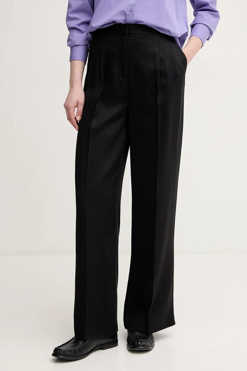 United Colors of Benetton pantaloni femei, culoarea negru, lat, high waist, 4Y09DF08X