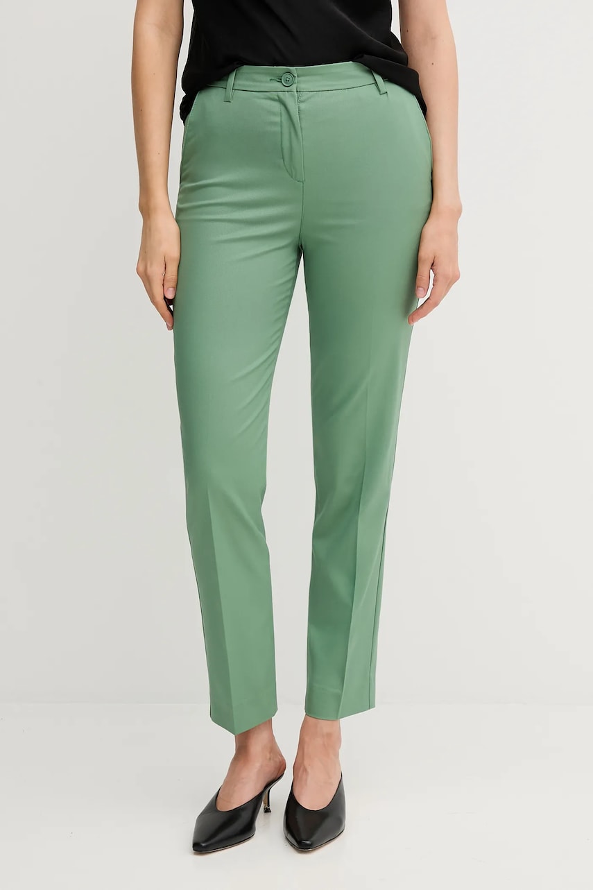 United Colors of Benetton pantaloni femei, culoarea verde, fason tigareta, high waist, 40FADF08U United Colors of Benetton pantaloni femei, culoarea verde, fason tigareta, high waist, 40FADF08U