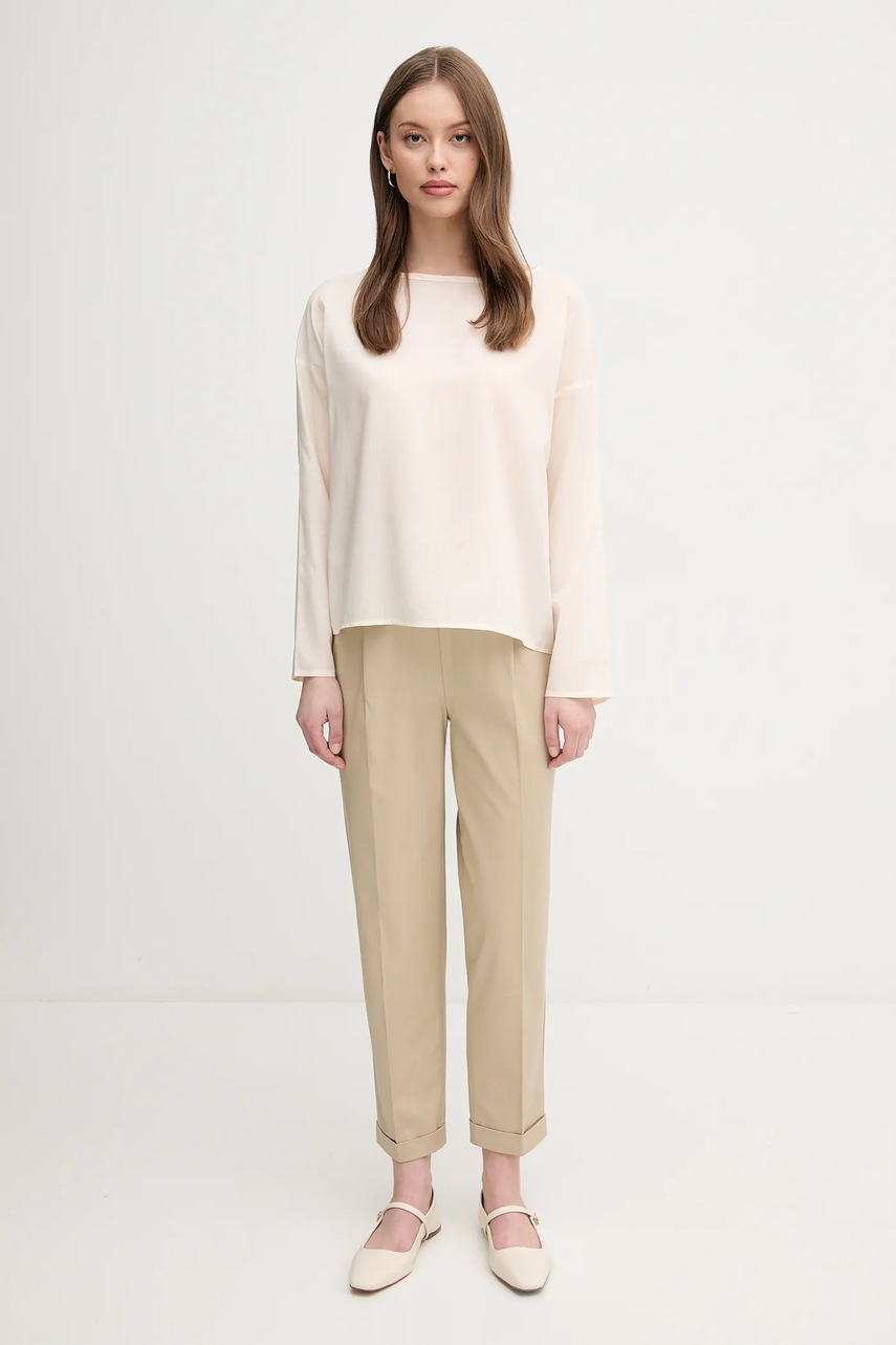 Брюки United Colors of Benetton цвет бежевый фасон сигареты высокая посадка 40FADF092