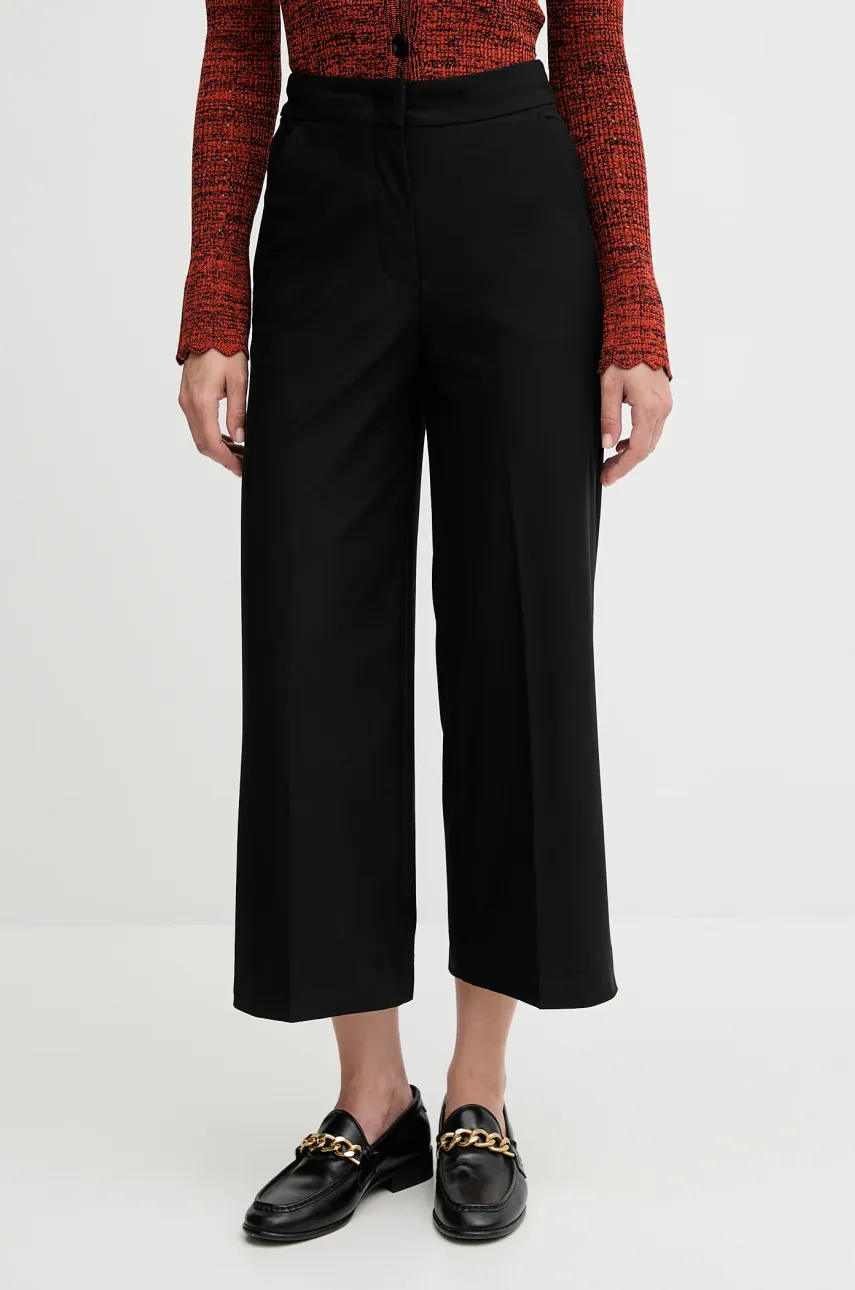 Levně Kalhoty United Colors of Benetton dámské, černá barva, široké, high waist, 42A8DF08R
