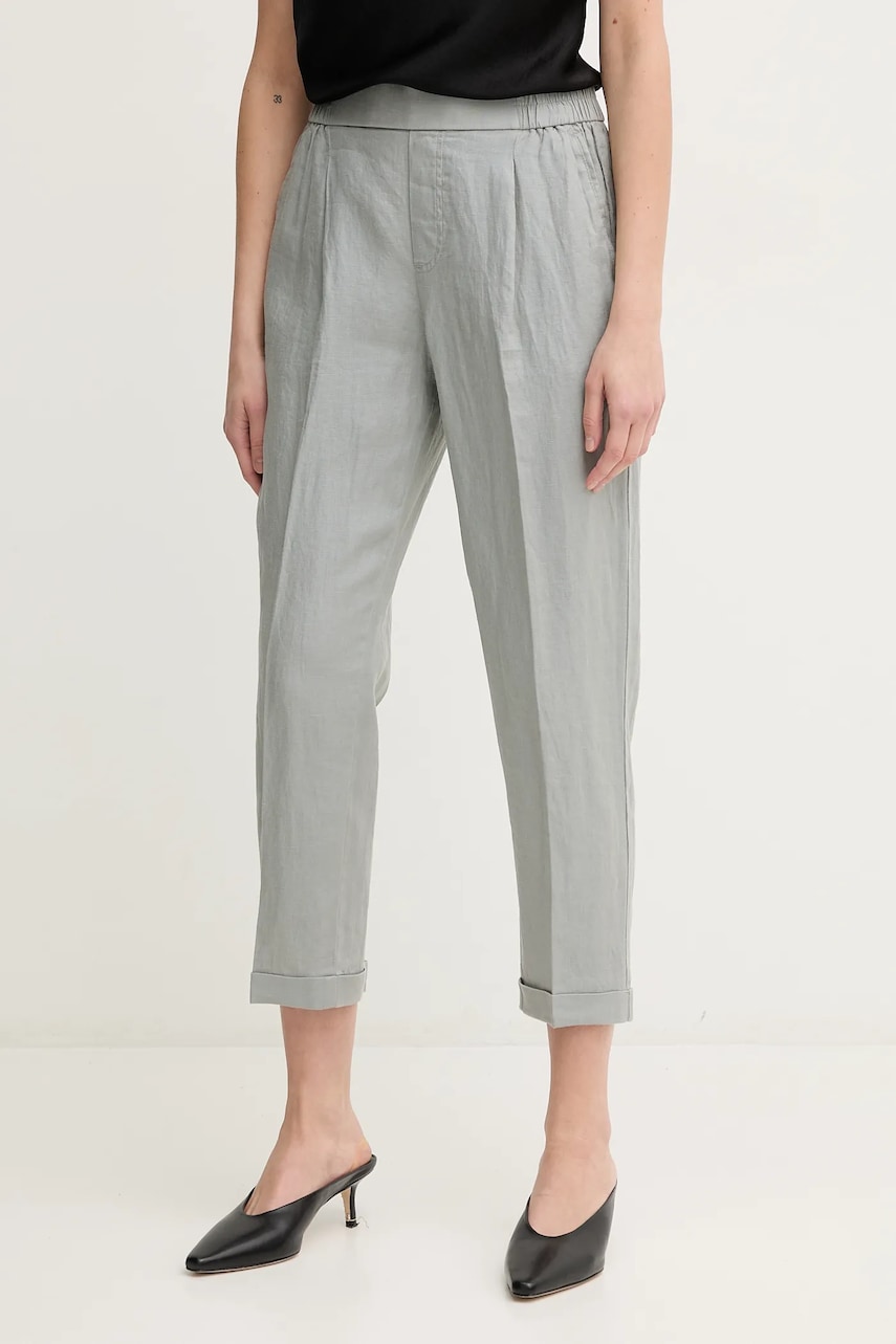 United Colors of Benetton pantaloni din in femei, culoarea gri, fason tigareta, high waist, 4AGH558X5 United Colors of Benetton pantaloni din in femei, culoarea gri, fason tigareta, high waist, 4AGH558X5