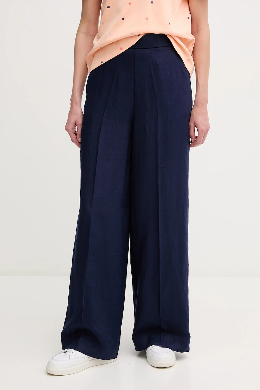 United Colors of Benetton pantaloni din in femei, culoarea bleumarin, drept, high waist, 4AGHDF08K United Colors of Benetton pantaloni din in femei, culoarea bleumarin, drept, high waist, 4AGHDF08K